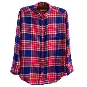 Old Navy girls 8-10 button-down Boyfriend plaid pink blue long sleeve shirt